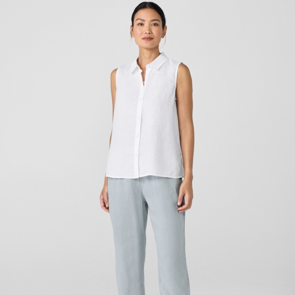 THE RANGE NYC White Crinkle Cotton Sleeveless Shirt M